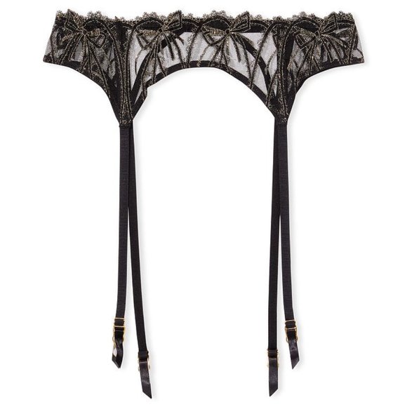 Victoria's Secret Other - VS M/L Dream Angels Shimmer Bow Garter Belt Black and Gold Embroidery